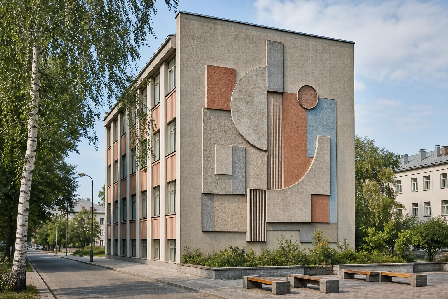 Абстрактная композиция на торце Дома моделей