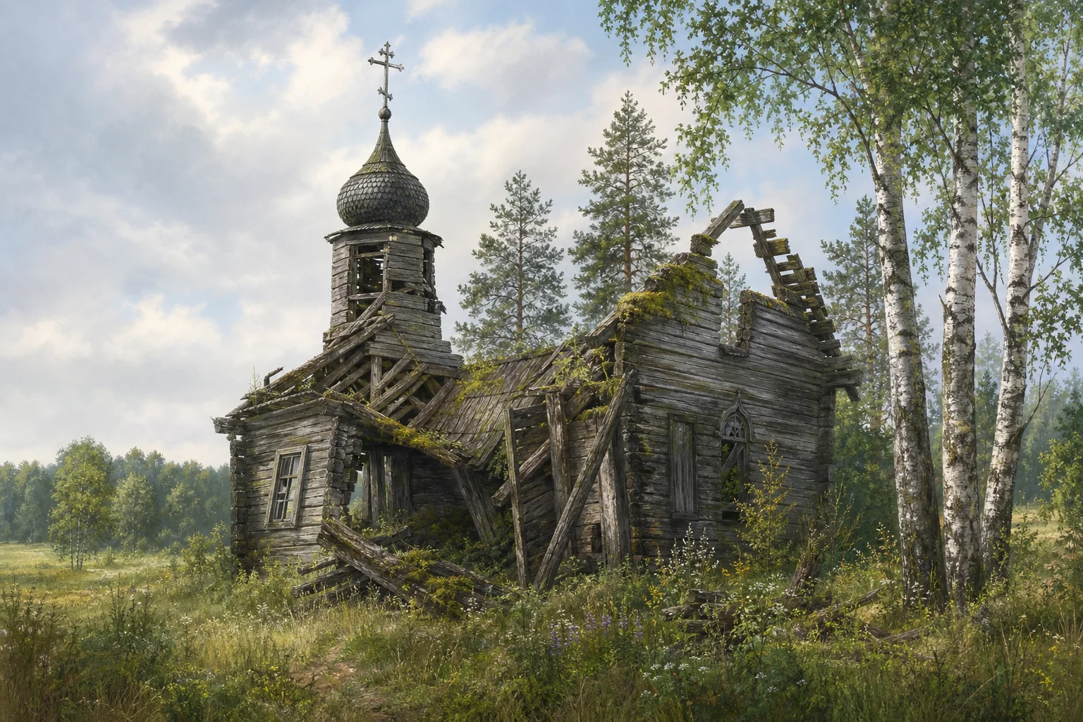 Бол. Воля, церковь св. Георгия (дерев.; руины)