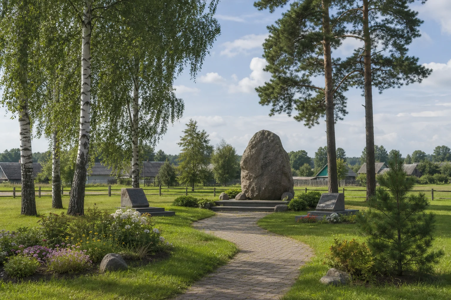 Мемориальный камень на месте боя 1812 г. в деревне Плещеницы