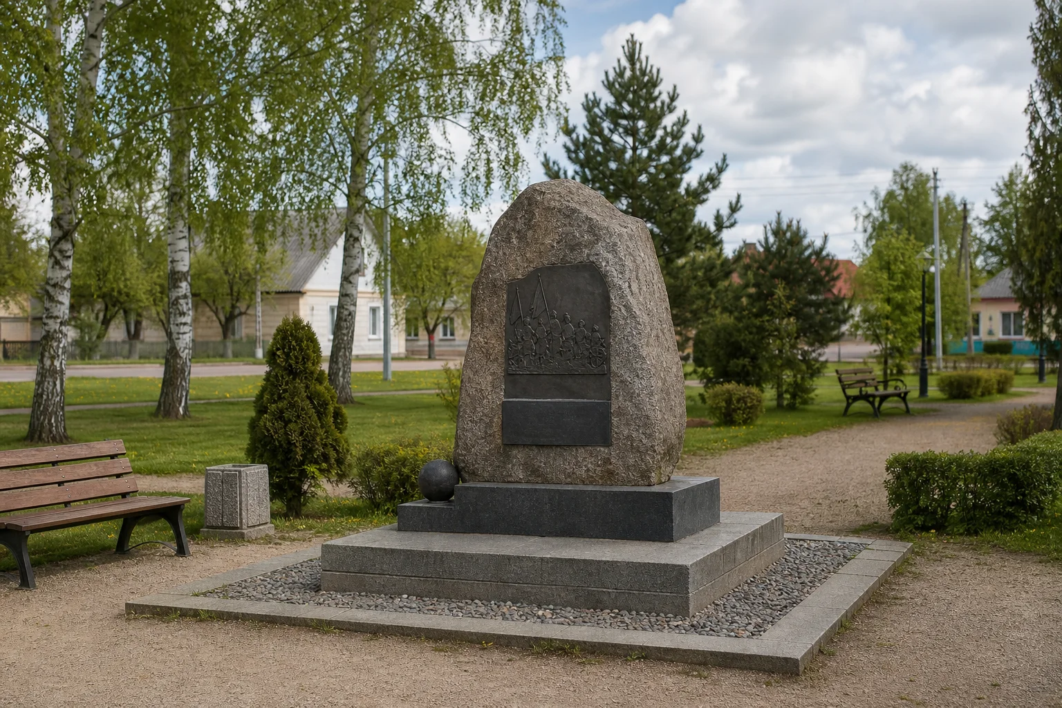 Мемориальный камень на месте боя 1812 года в Плещеницах