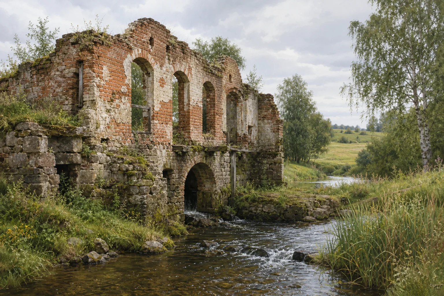 Руины водяной мельницы в Мишневичах