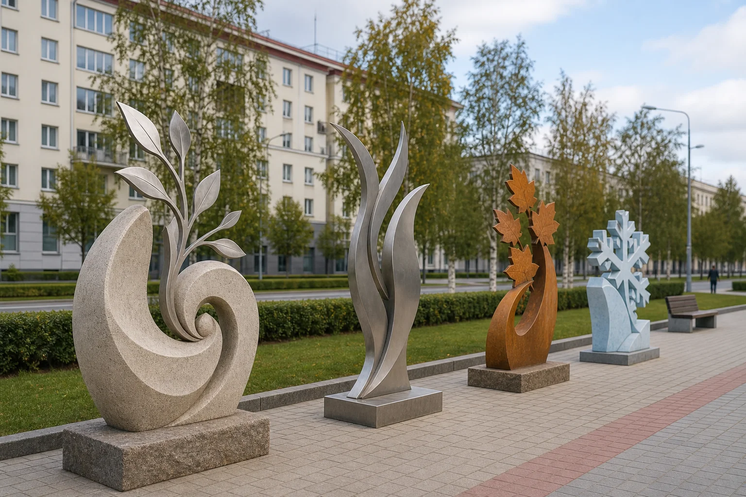 Скульптуры на проспекте Победителей (Времена года)