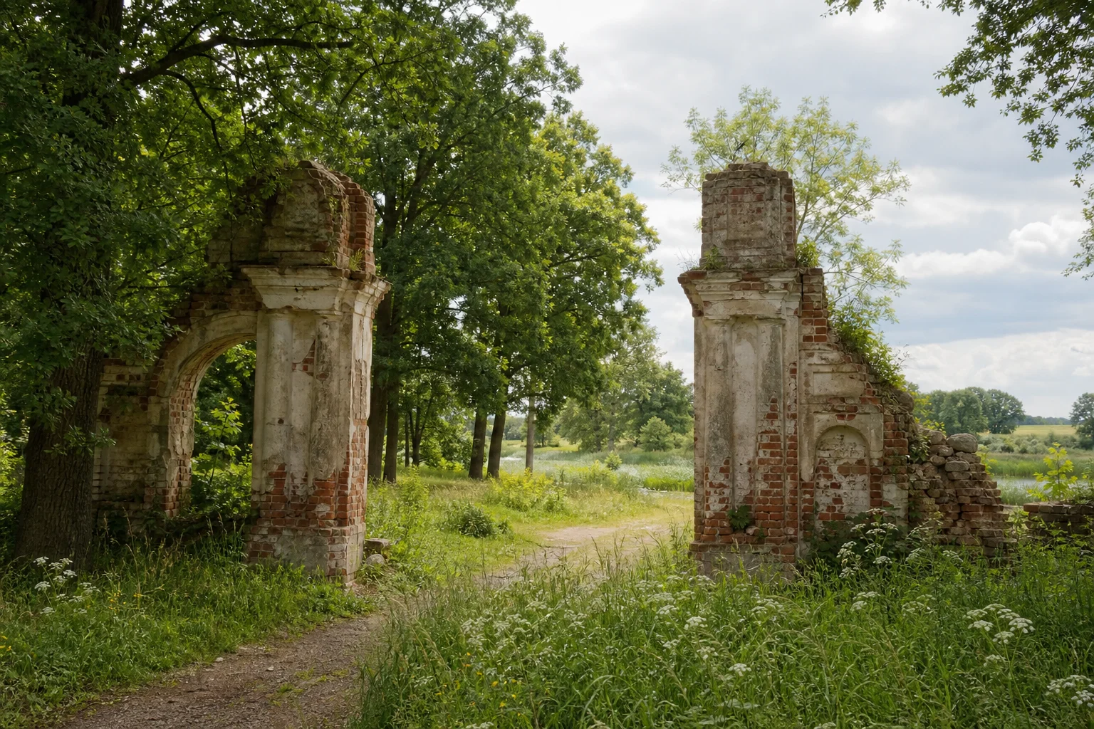 Стар. Пески, усадьба: брама западная (руины)